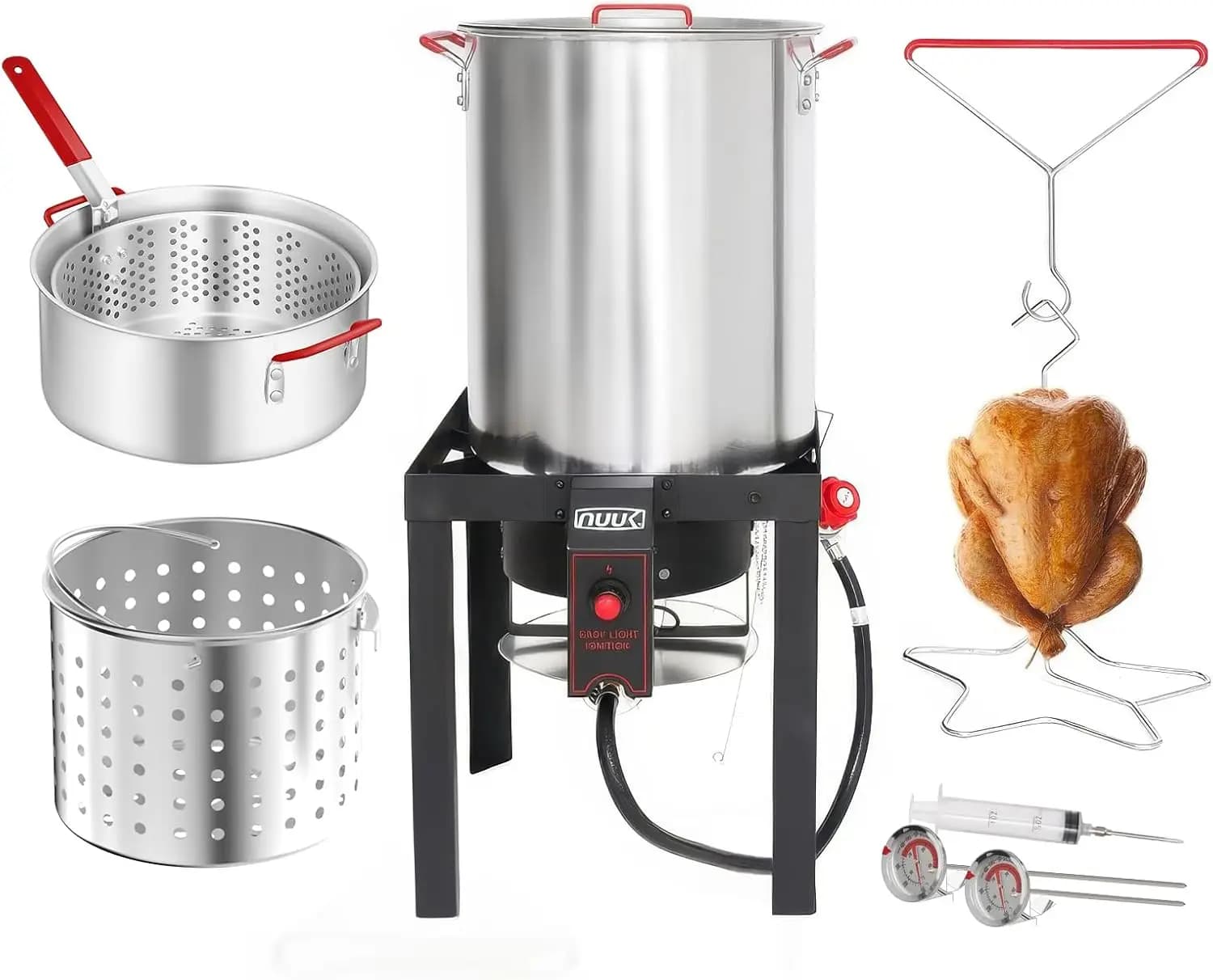 Combo Friggitrice in Alluminio 30QT e 10QT, Bruciatore da 50.000 BTU con Accensione Automatica, Approvato CSA, Termometro e Griglia