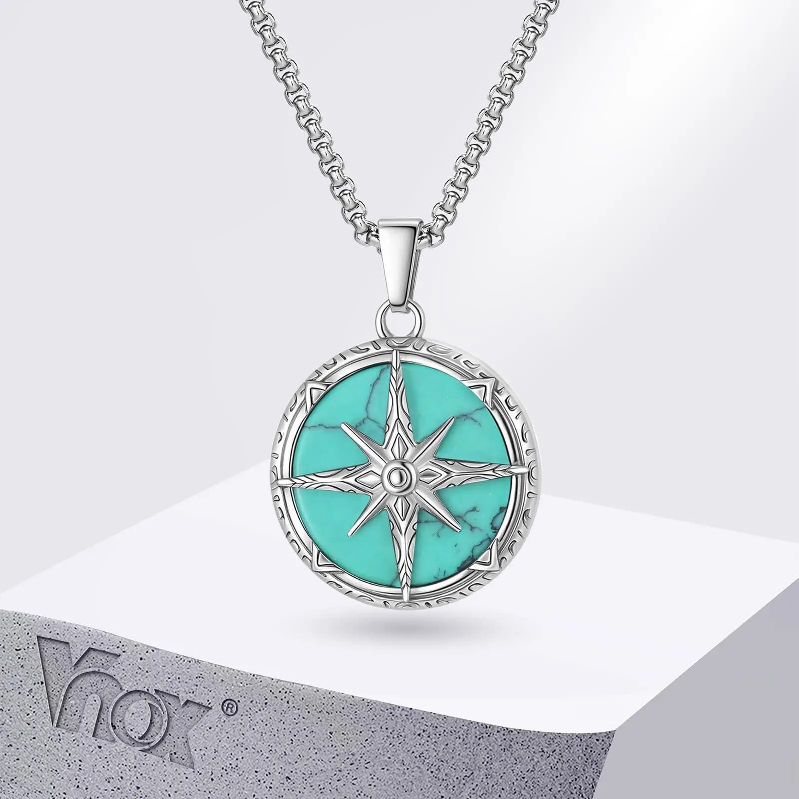VNOX Acciaio inossidabile ‌ Collana con ciondolo turchese a otto stelle 24x28x6,2 mm Gioielli ipoallergenici Regali vintage per uomini e donne