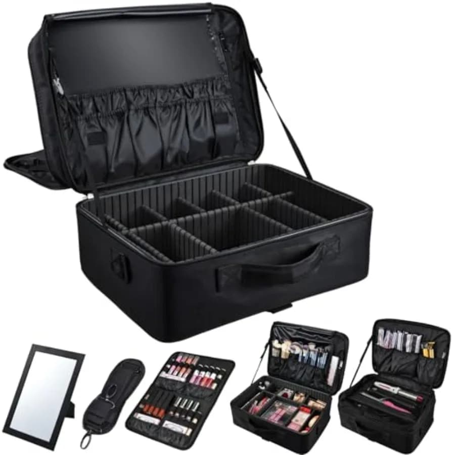 Large 3 Way Trick Bag with Mirror, Cosmetic Travel Organizer, Handbag for Artists with Brushes and Neckline