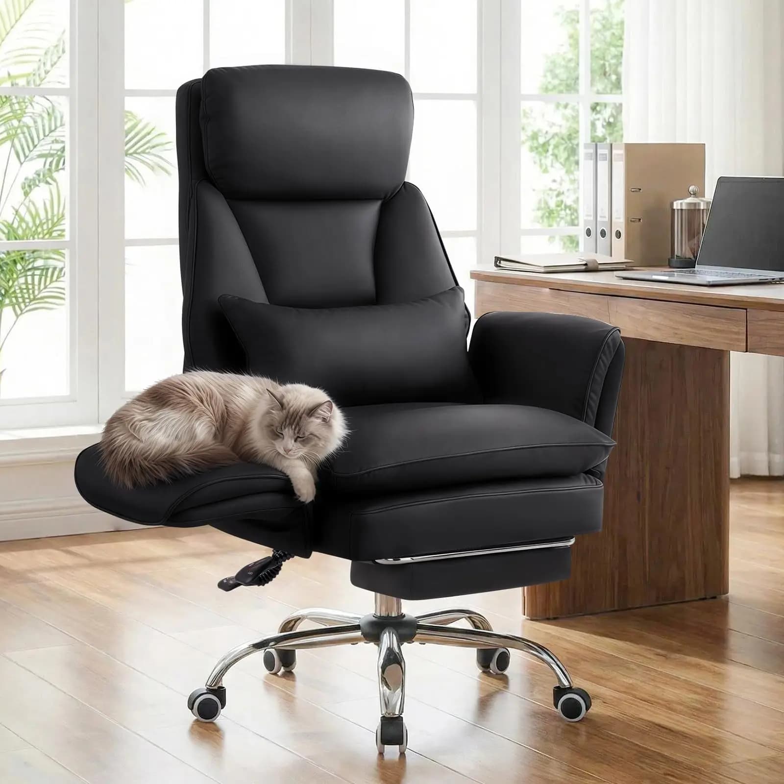 Big and Tall Office Chair, Ergonomic Computer Desk Chair with Footrest, Wide Seat Reclining Gaming Chair, Flip Armrests