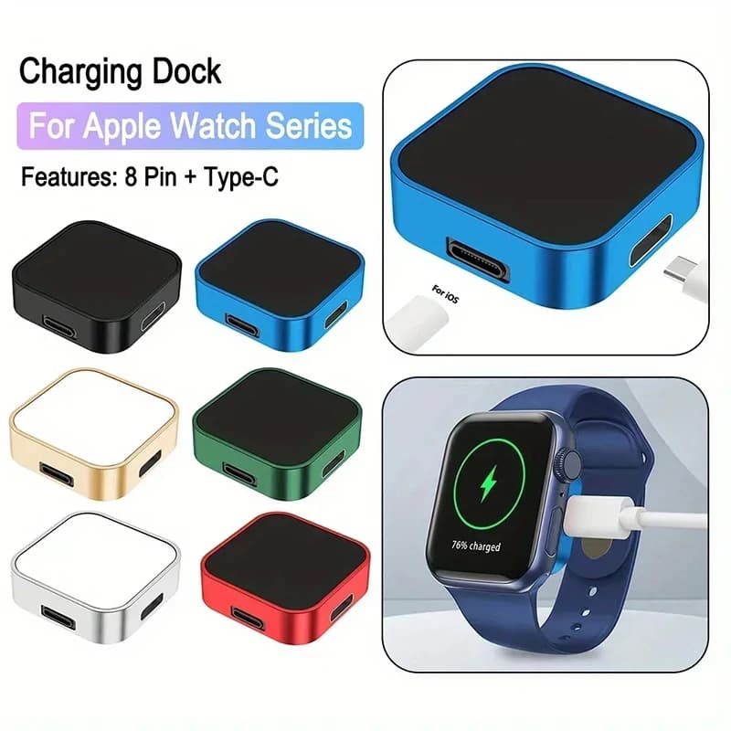 Caricatore per orologio wireless portatile tipo C 8pin due porte per Apple Watch 10 9 8 7 6 5 4 3 2 1 Adattatore dock per caricabatterie rapido serie Ultra