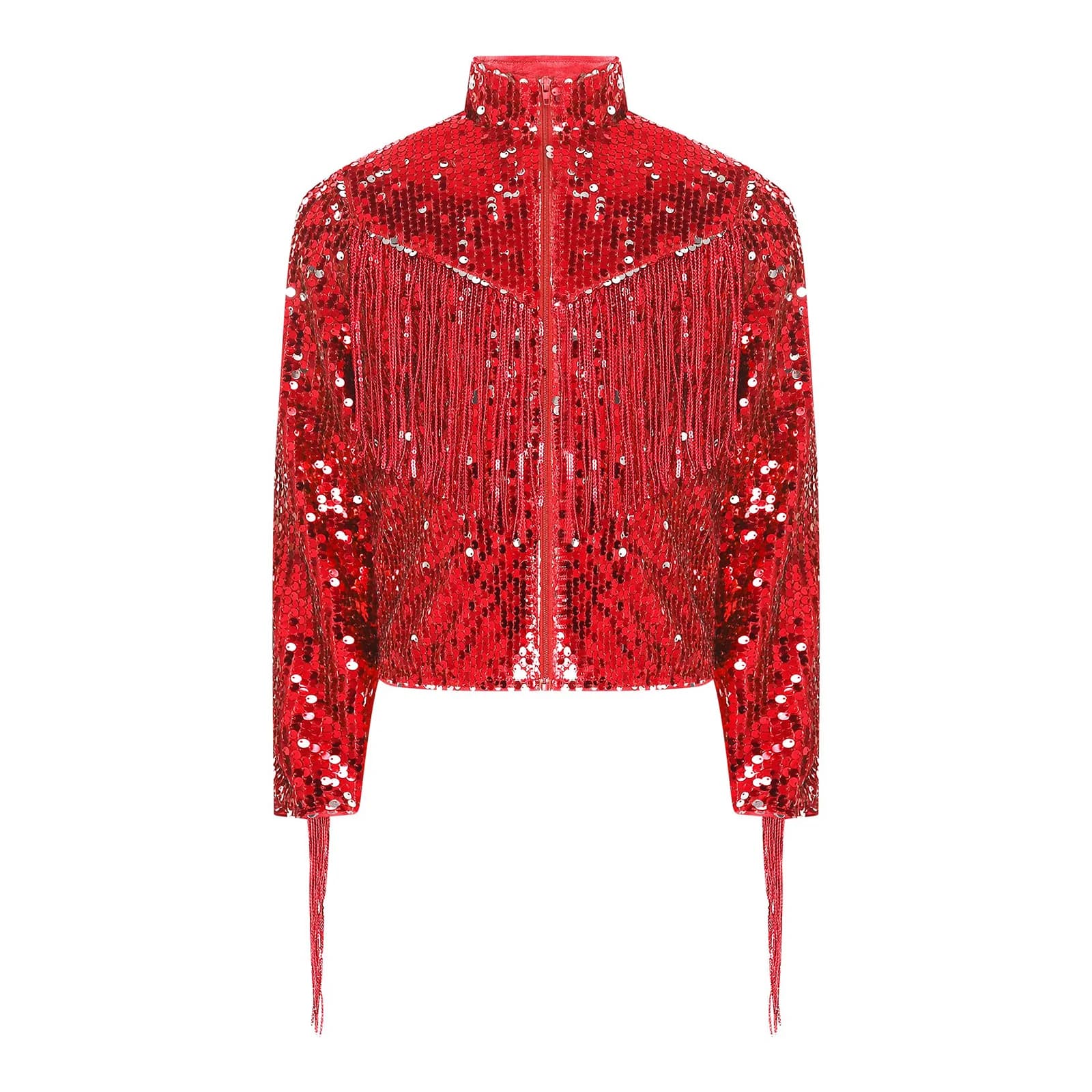 Giacca da cowboy per bambini Ragazzi con paillettes Nappa Manica lunga Collo a lupetto Cerniera frontale Cappotto con frange Capispalla Hip Hop Jazz Street Dance Wear