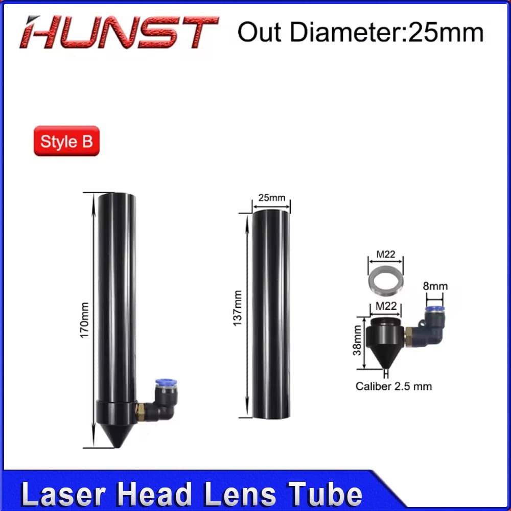 Lente per Testa Laser CO2 HUNST, Tubo con Ugello d'Aria per Lente di Uscita Laser, Diametro 20mm, Lunghezza Focale 50.8/63.5mm, per Macchine da Incisione e Taglio