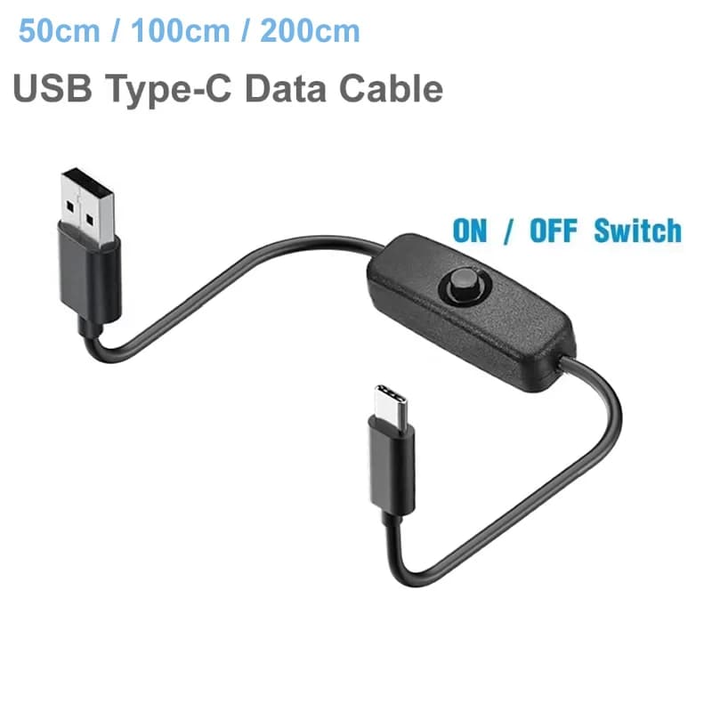 USB cable type C with on/off switch, fast charging data power cable for table lamp fan with LED strip for phone Raspberry Pi 3 4