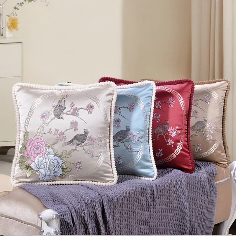 Autumn and Winter Home European Jacquard Pillow Cover Flower Pattern Sofa Cushion Soft Package Bedhead Pillow Wholesale