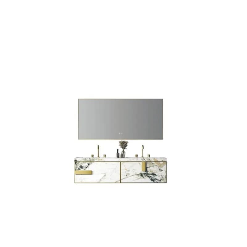 White rock slab washstand integrated bathroom cabinet mirror washstand basin cabinet