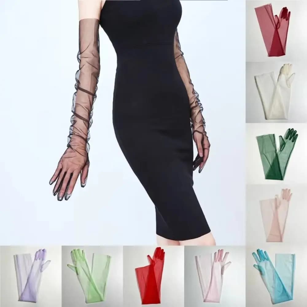 Guanti Lunghi Trasparenti alla Moda 70cm, Guanti Ultra Sottili Elasticizzati in Rete al Gomito, Guanti da Sposa per Matrimonio, Accessorio per Halloween