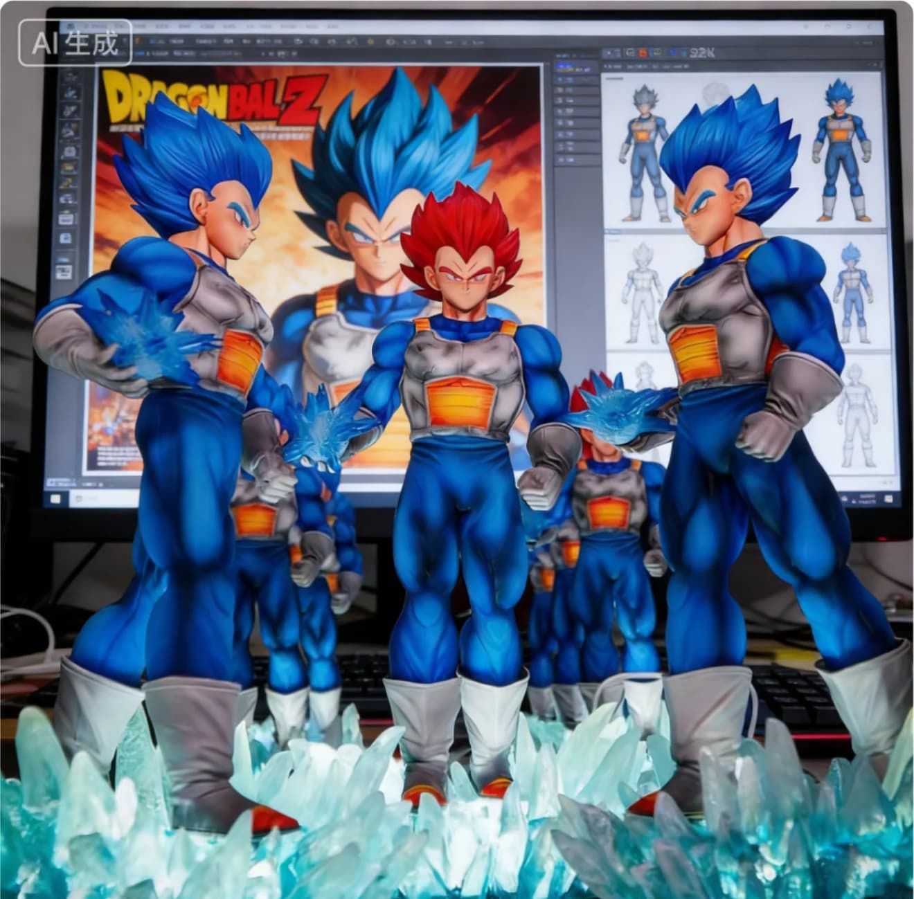 JT Studio Dragon Ball Super Blue Vegeta Super Saiyan Statua Ornamentale Anime Fatta a Mano con Doppia Testa e Pendolo