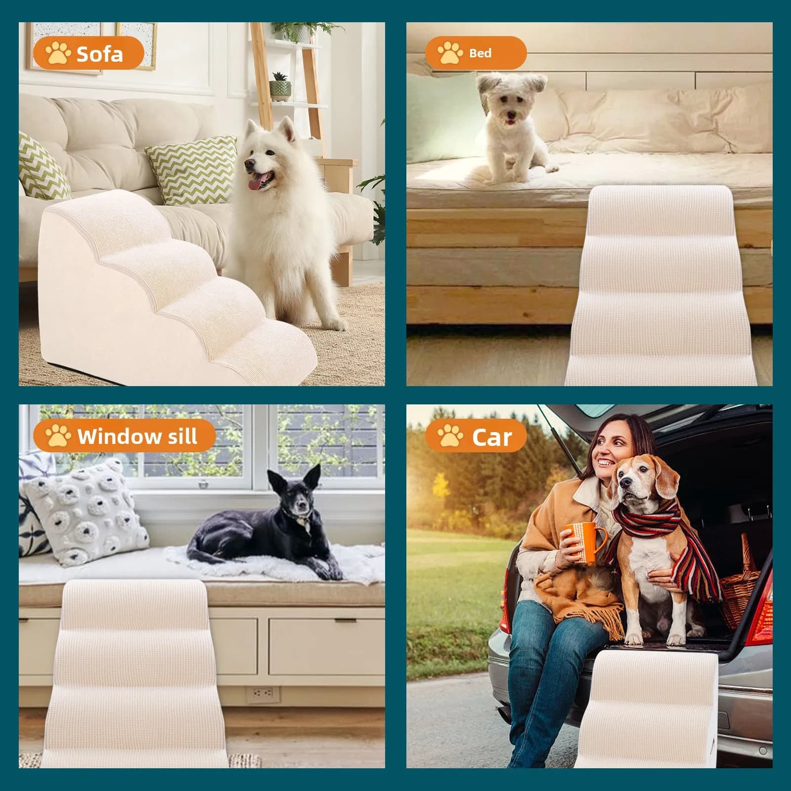 Rampa per Animali Domestici Wave, Scala Leggera in Schiuma per Cani e Gatti di Piccola e Media Taglia, con Copertura Rimovibile e Lavabile, Accesso a Divano e Letto