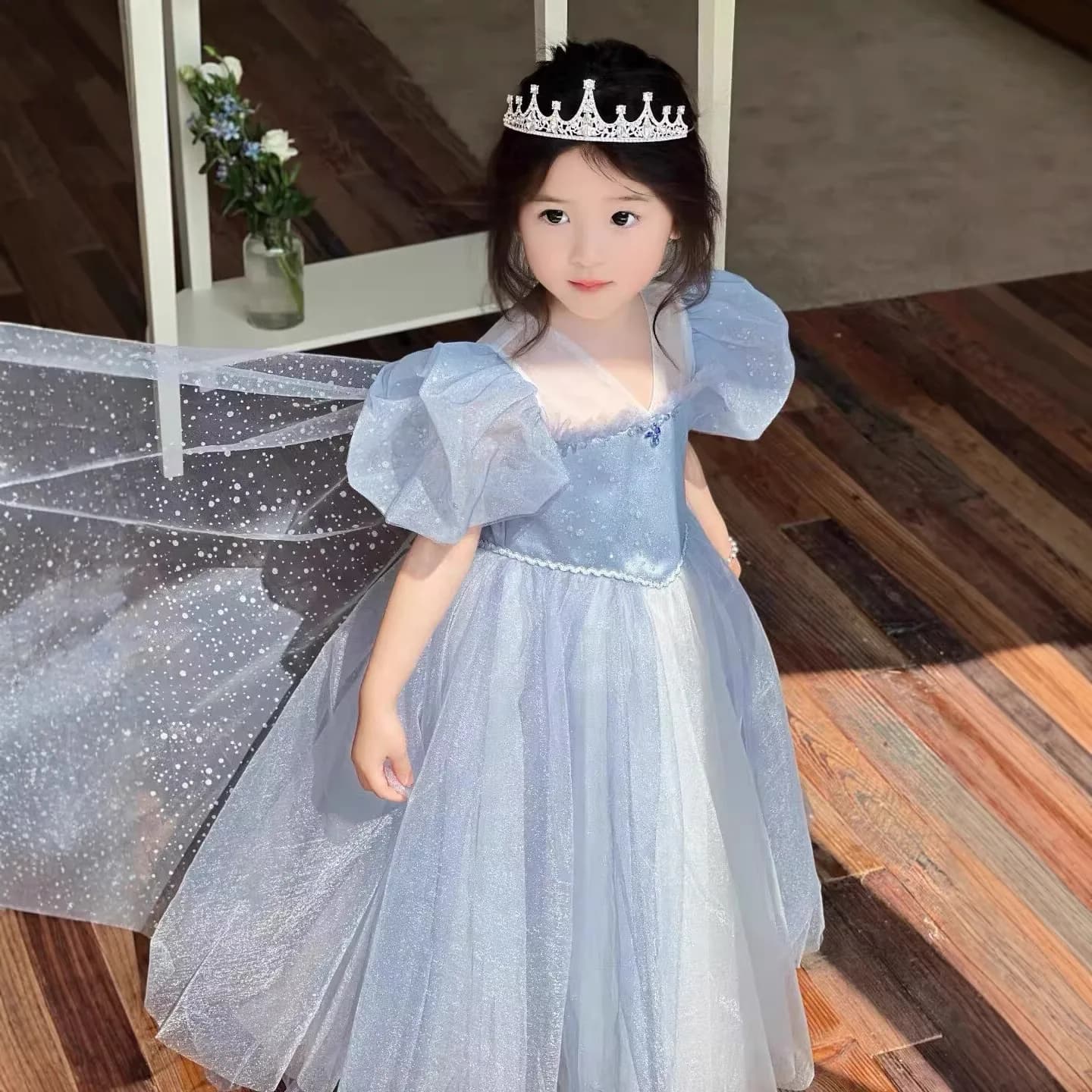 Vestito da Principessa per Bambine, Abito Dolce per Bambine 3-8 Anni, Abbigliamento per Bambini, Bellissima Gonna a Maniche Corte