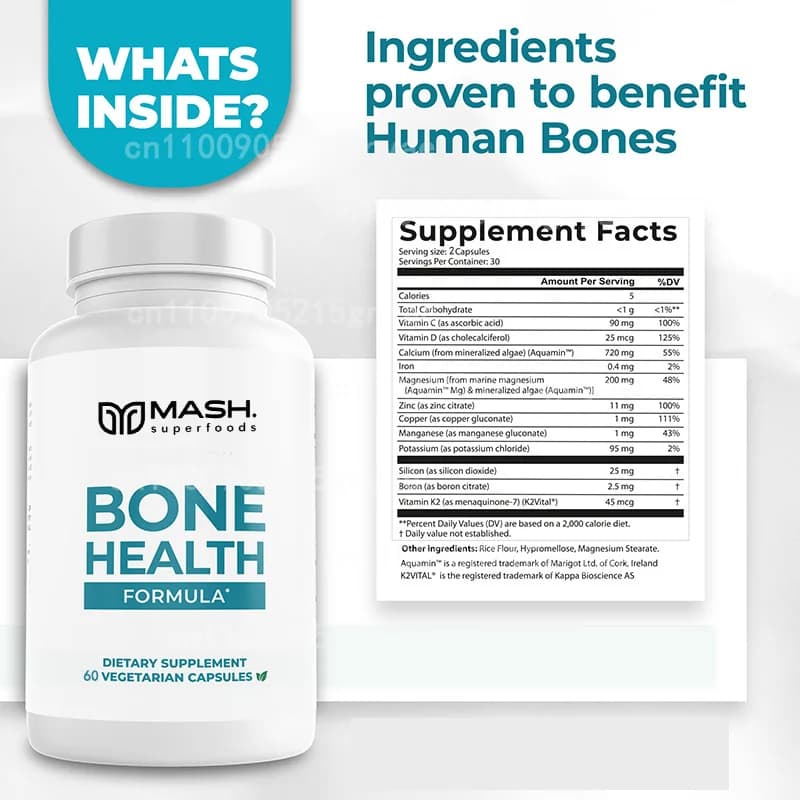 Daily calcium supplement for men and women (60 capsules) | Magnesium, zinc, vitamin D3, K2 - increases bone health