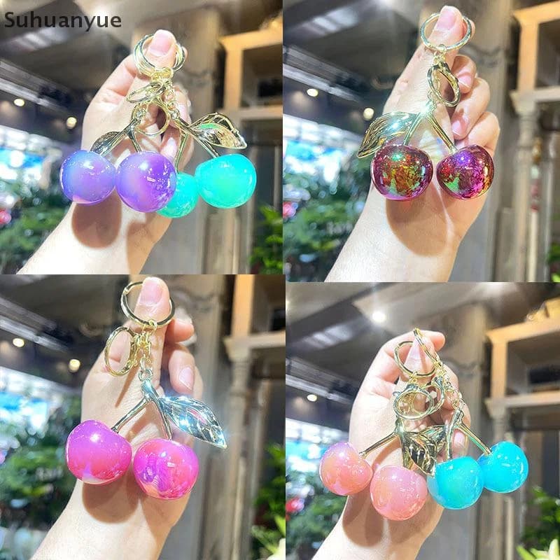 Squisito portachiavi carino con ciliegia, ciondolo portachiavi con frutta simulata per donne, ragazze, borsa, decorazione, ciondolo, portachiavi per auto, regali