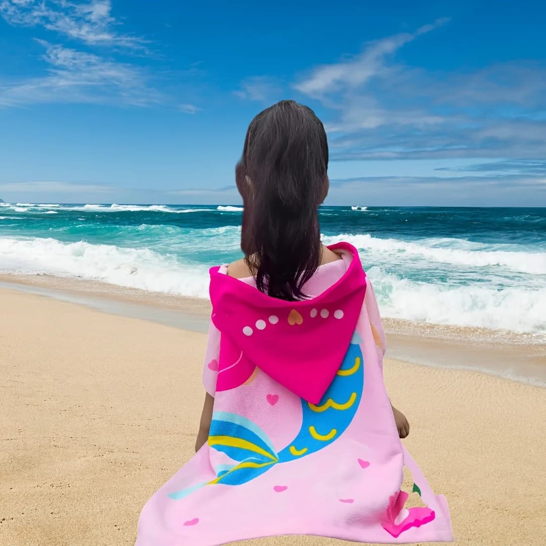 Accappatoio con stampa a cartoni animati a forma di sirena, morbido e super assorbente, ideale per spiaggia, piscina, mare, campeggio, regalo per bambine dai 2 ai 9 anni.