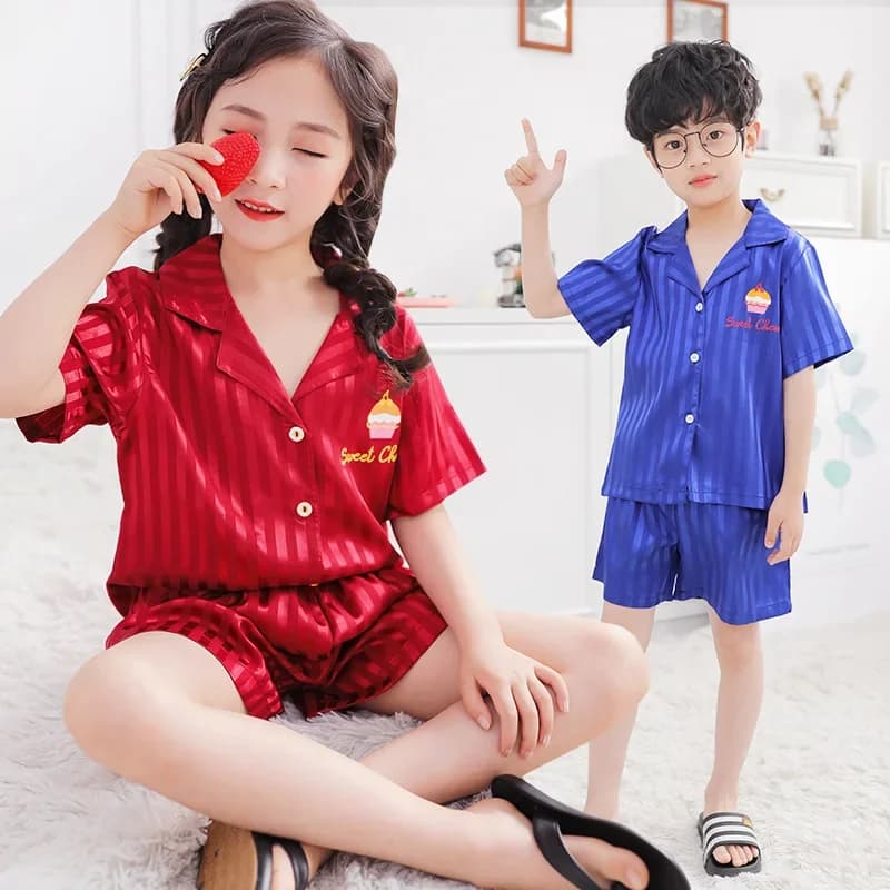 Pigiama per bambini 2026 estivo in seta ghiaccio a righe, pigiama per bambine, abbigliamento da notte, completi per bambini, abbigliamento per la casa, pigiama per bambini 8-10 anni