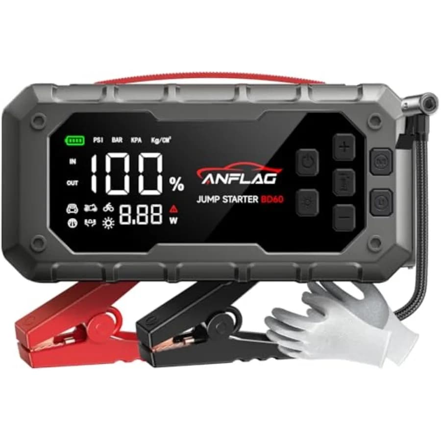 Avviatore di Emergenza per Auto 10-in-1 con Compressore d'Aria 8000A 160PSI, Jump Starter per Tutti i Motori a Benzina/Diesel 14L, Ricarica PD65W