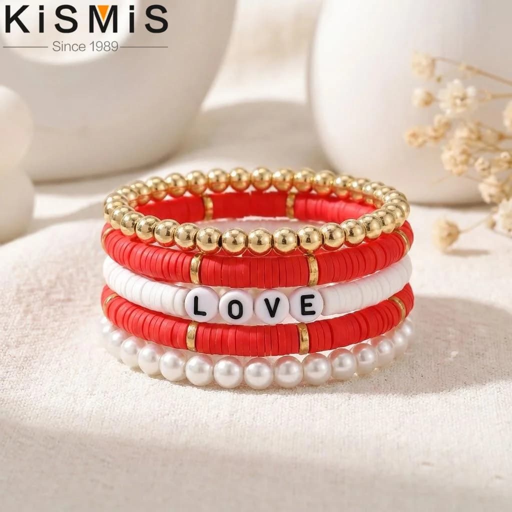 5 braccialetti colorati in argilla per donna, gioielli in stile boho, elastici, con ciondoli da spiaggia, in ceramica morbida