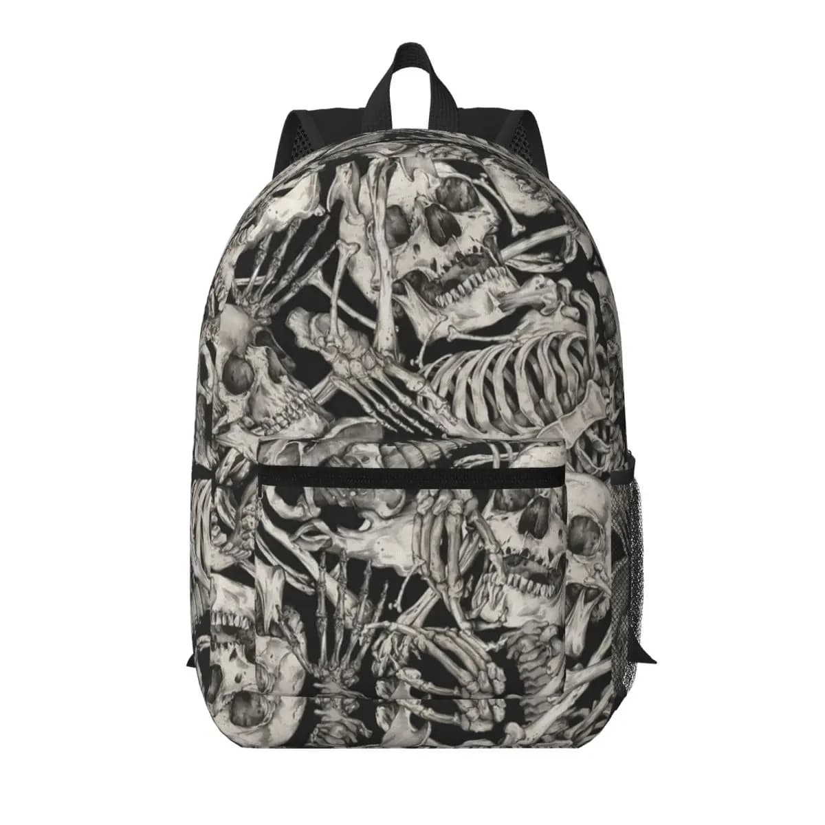 Zaino per studenti d'arte con disegno di cranio umano bianco, borsa da scuola, zaino da viaggio per escursioni, per ragazzi e ragazze, borsa a tracolla