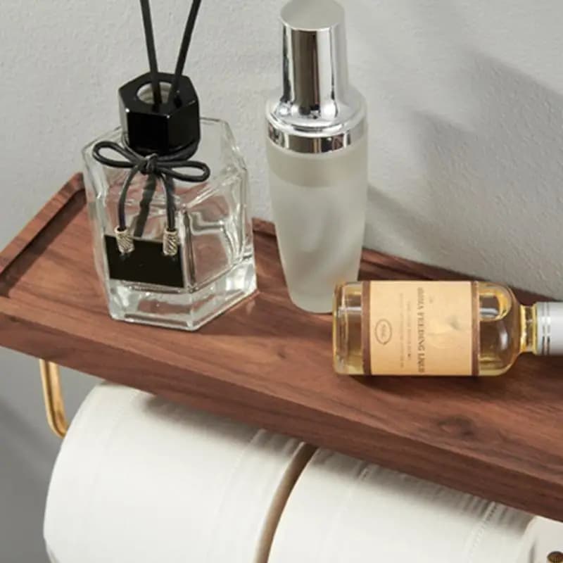 Dispenser carta igienica multifunzionale porta fazzoletti da parete con vassoio per cucina bagno moderno in ottone legno
