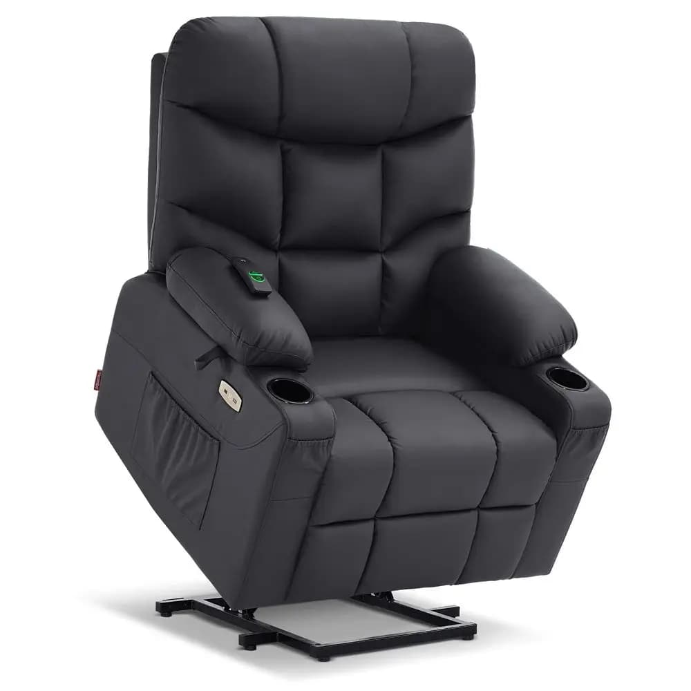 Poltrona reclinabile con sollevamento elettrico per anziani, per mamma, poltrona con sollevamento elettrico con poggiapiedi allungabile, porte USB, portabicchieri, similpelle
