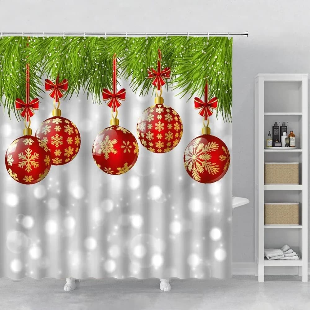 Cartoon Natale Tende da doccia Pupazzo di neve Babbo Natale Alce Paesaggio di neve Decorazioni di Capodanno Rivestimento murale Bagno Tenda impermeabile