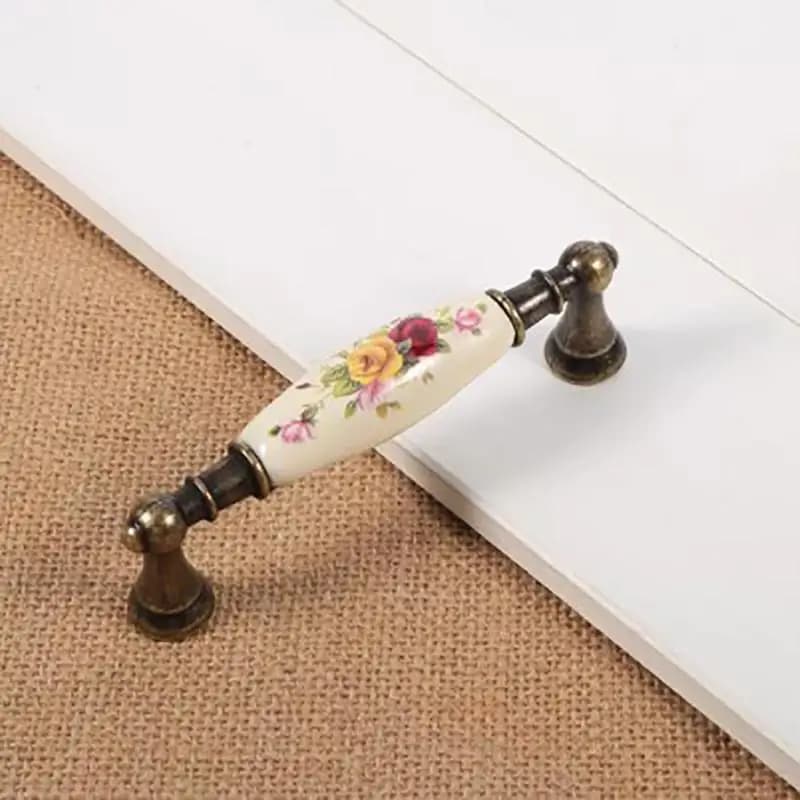 4 Pezzi Maniglie Vintage in Ceramica a Forma di Fiore, Stile Antico Bronzo, per Armadi, Cassetti e Guardaroba, Manopole Fai-da-Te