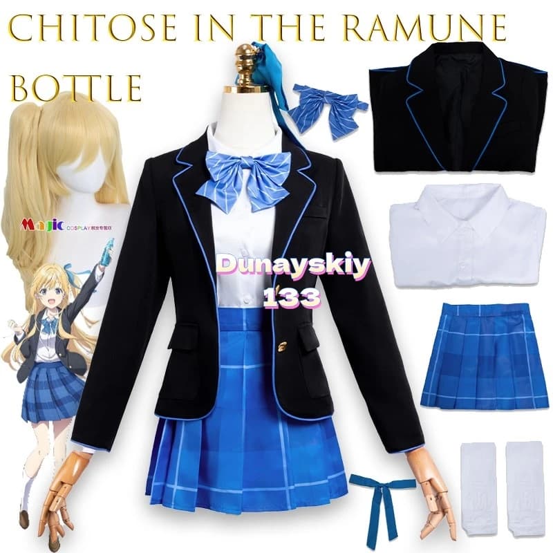 Yuuko Hiiragi Chitose is in the bottle of Ramune Set of uniform school dresses for cosplay Anime Halloween Christmas party costume