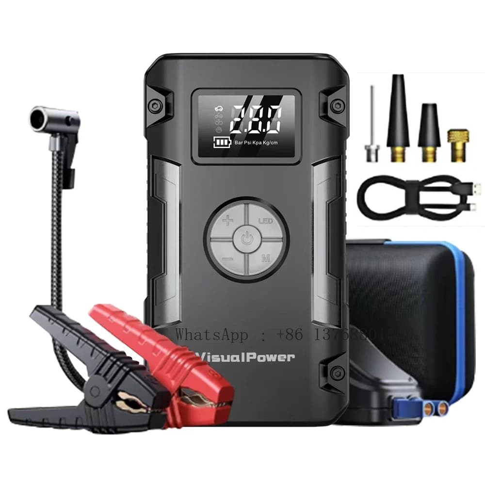 Avviatore d'Emergenza per Auto 600A 12V, Caricabatterie 6000mAh con Compressore d'Aria, Power Bank e Luce LED