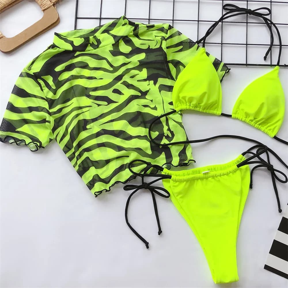 Triangolo String Exteme Bikini Zebra Print Costume da bagno Push Up Mesh Tankini Top Bikini Set Costumi da bagno Donna Costume da bagno Beach Outfit