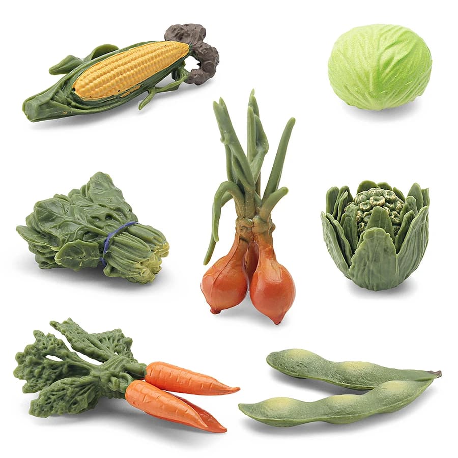 Verdure realistiche Modello Figure Cavolo, Carota, Cipolla, Spinina, Mais, Butebur, Soia Giocattoli educativi per l'apprendimento cognitivo