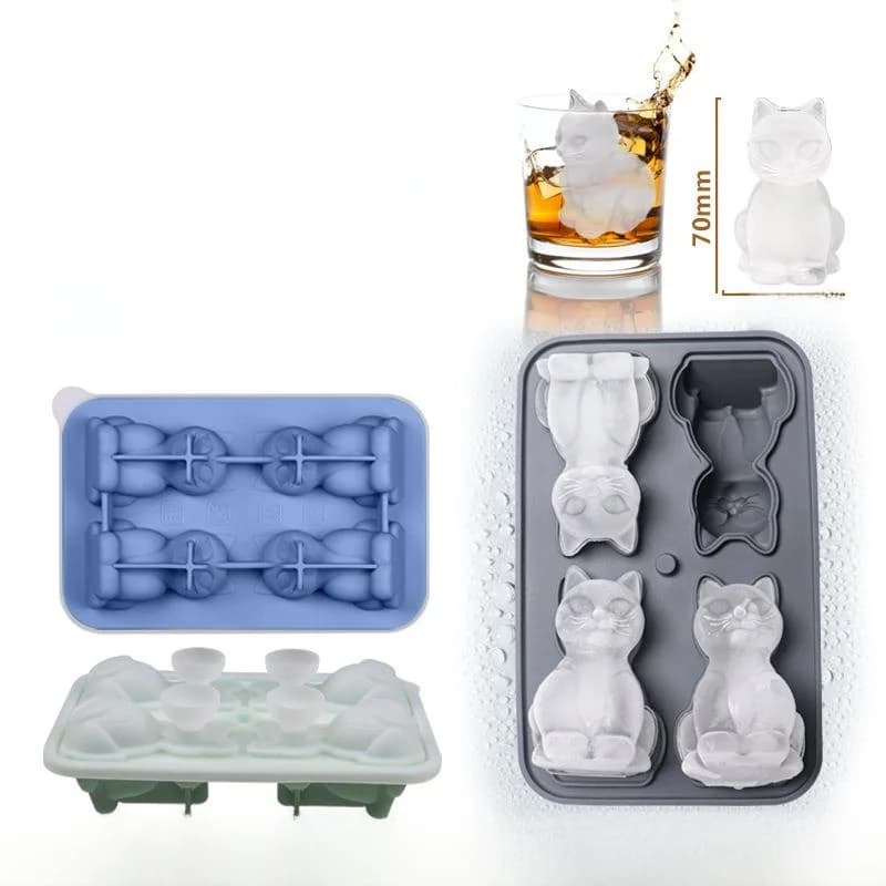 Vassoio per cubetti di ghiaccio in silicone e design a forma di gattini, per uso domestico, per la preparazione del ghiaccio, utensili da cucina, vassoio per ghiaccio, stampo per piccoli cubetti di ghiaccio