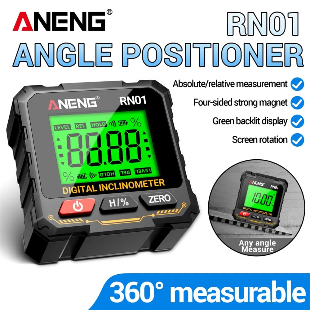ANENG RN01 Mini Digital Protractor 360° Magnetic Inclinometer Level Gauge Electronic Slope Angle Finder