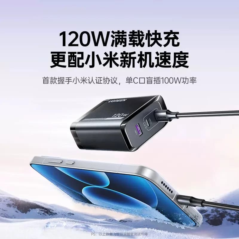 Ugreen 65W GaN Fast Charger 2C1A with Built-in Retractable USB-C Cable PD3.0 PPS QC3.0 Wall Adapter for Phone Laptop Travel