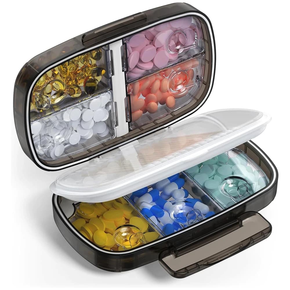 1 pz large portable travel pill holder for oversized 8-part pill holders, vitamin travel bag pills