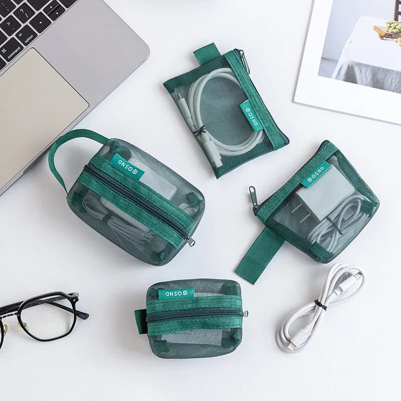 Transparent mesh data cable storage bag desktop storage bag Coin Card Key Card Holder Earphone Charger Pouch Travel Organizer