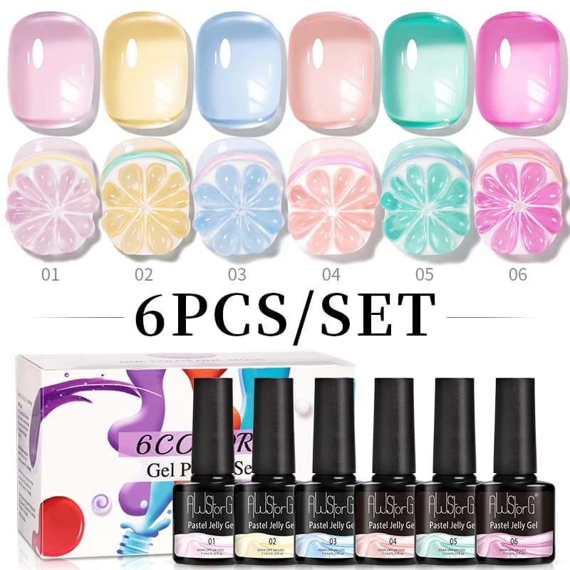 AWStorG 6 Pz/set 7.5ml Pastello Gelatina Smalto Per Unghie Trasparente Traslucido Pastello Soak Off Smalto Gel Semi Permanente Soak Off Nail Art