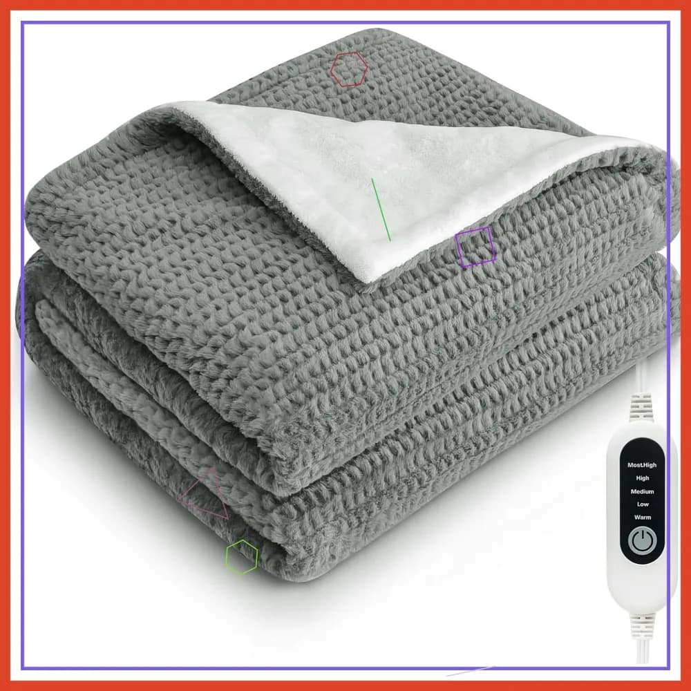 Coperta Elettrica Riscaldata con 5 Livelli di Calore, Spegnimento Automatico, Morbido Pile per Divano e Letto