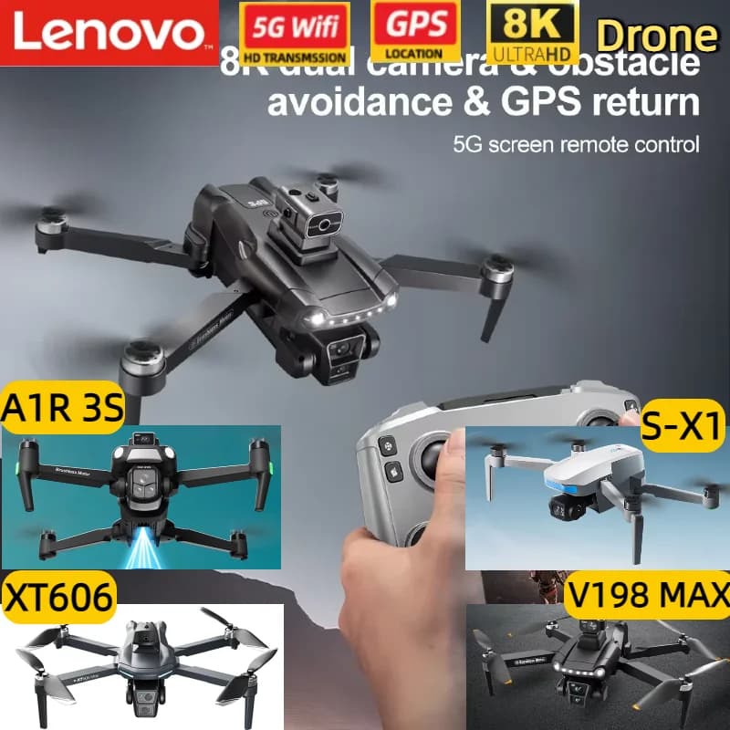 Drone GPS Lenovo V198 MAX XT606 A1R S-X1 8K: Quadricottero RC WiFi con Doppia FPV e Sistema di Evitamento Ostacoli