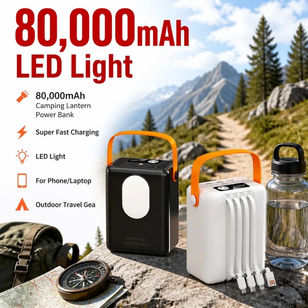 80000mAh Camping Lantern Power Bank, Super Fast Charging LED Light Emergency Backup Battery for Phone/Laptop Outdoor Travel Gear