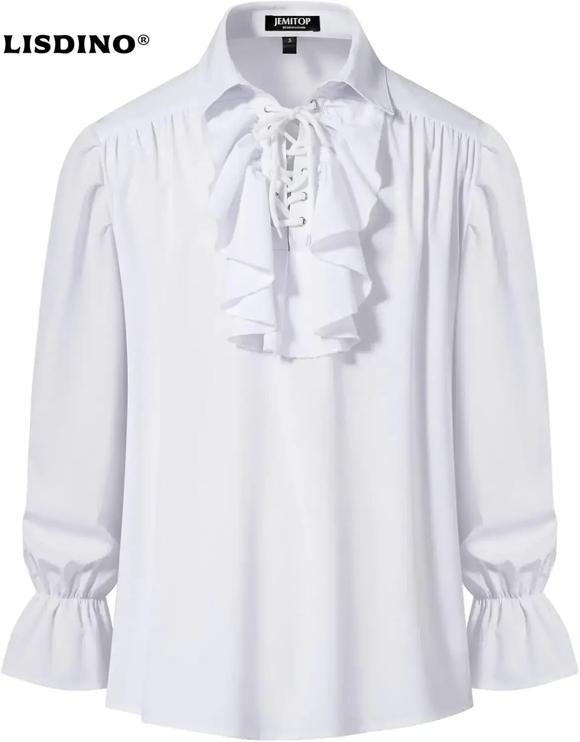 JEMITOP Camicia da uomo con volant da vampiro pirata Polsino elastico Poeta Costume cosplay medievale rinascimentale vittoriano Steampunk