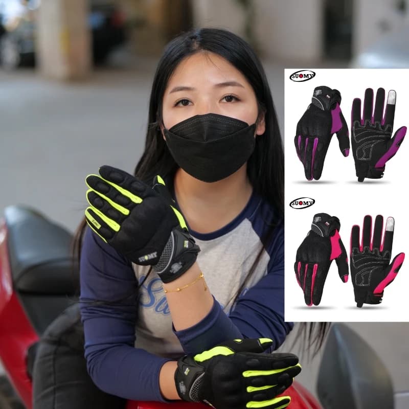 SUOMY Summer Breathable Mesh Men Motorcycle Gloves, Full Finger Women Anti-drop Motocross Riding Gloves