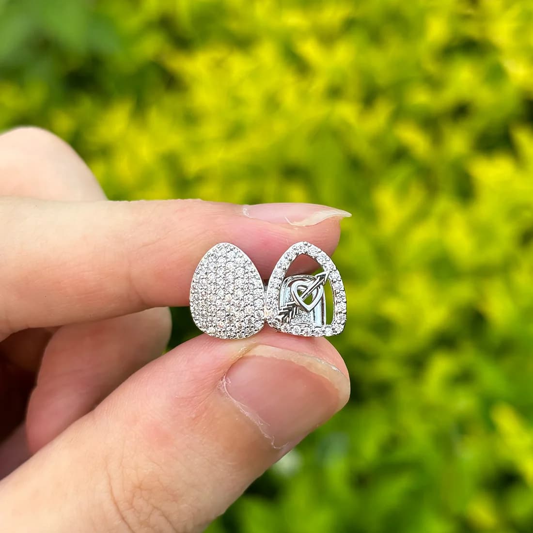 RACHELZ Hip Hop Double Love Heart Hollow zircone denti Grillz 14K placcato oro CZ Stone Tooth Caps per donna uomo coppia gioielli