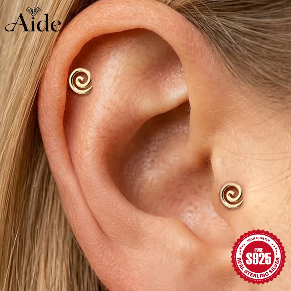 AIDE 925 Sterling Silver 16G Smooth Spiral for Women Flat Back Piercing Ear Bone Earrings Hypoallergenic Fine Jewelry