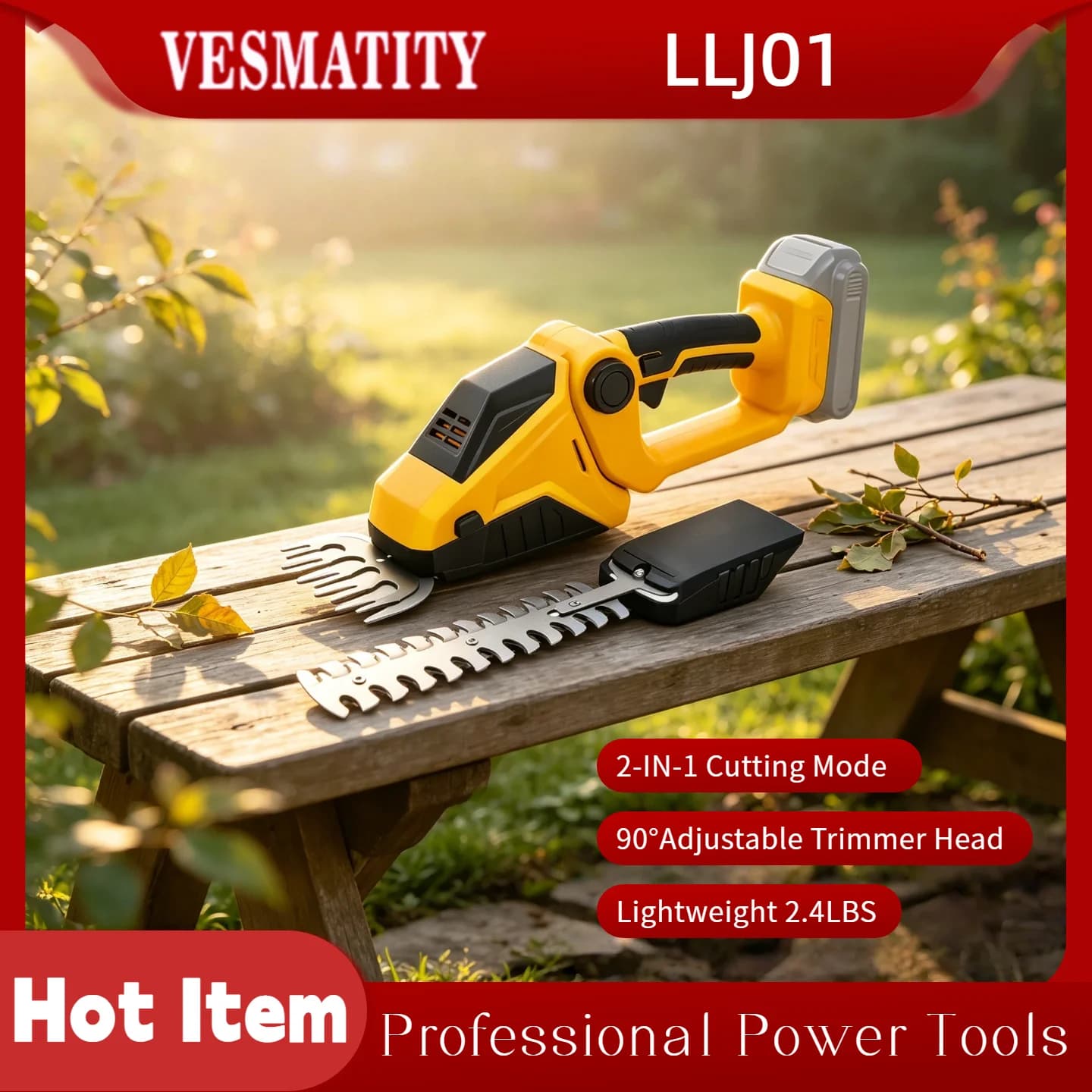 Vesmatity for DeWALT Battery 2‑In‑1 Cordless Hedge Trimmer Brushless Handheld Grass Shear 90° Head For Garden Bush Pruning