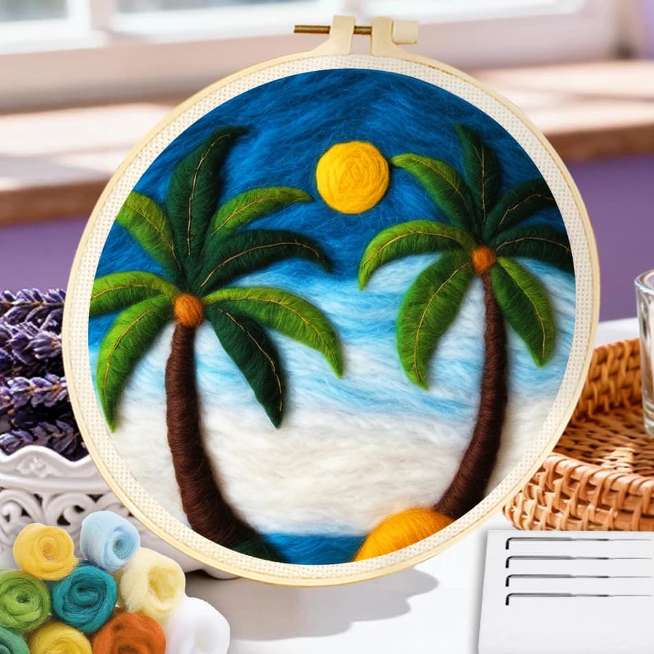 CHENISTORY Scenery Wool Painting Wall Art Picture Decorative Frame Scenery Felting Kit For Beginners Handmade Embroidery Hoop