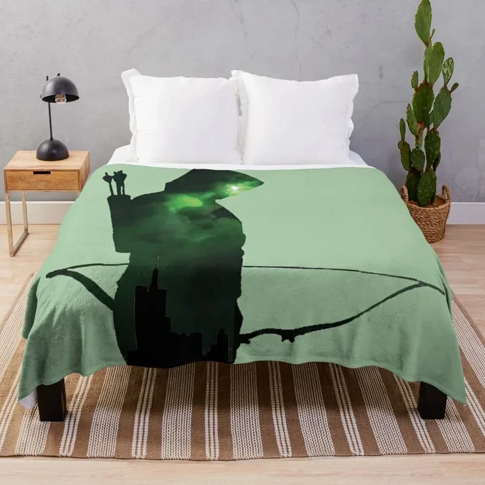 Coperta con silhouette di freccia verde, comoda coperta in microfibra per la casa e la camera da letto