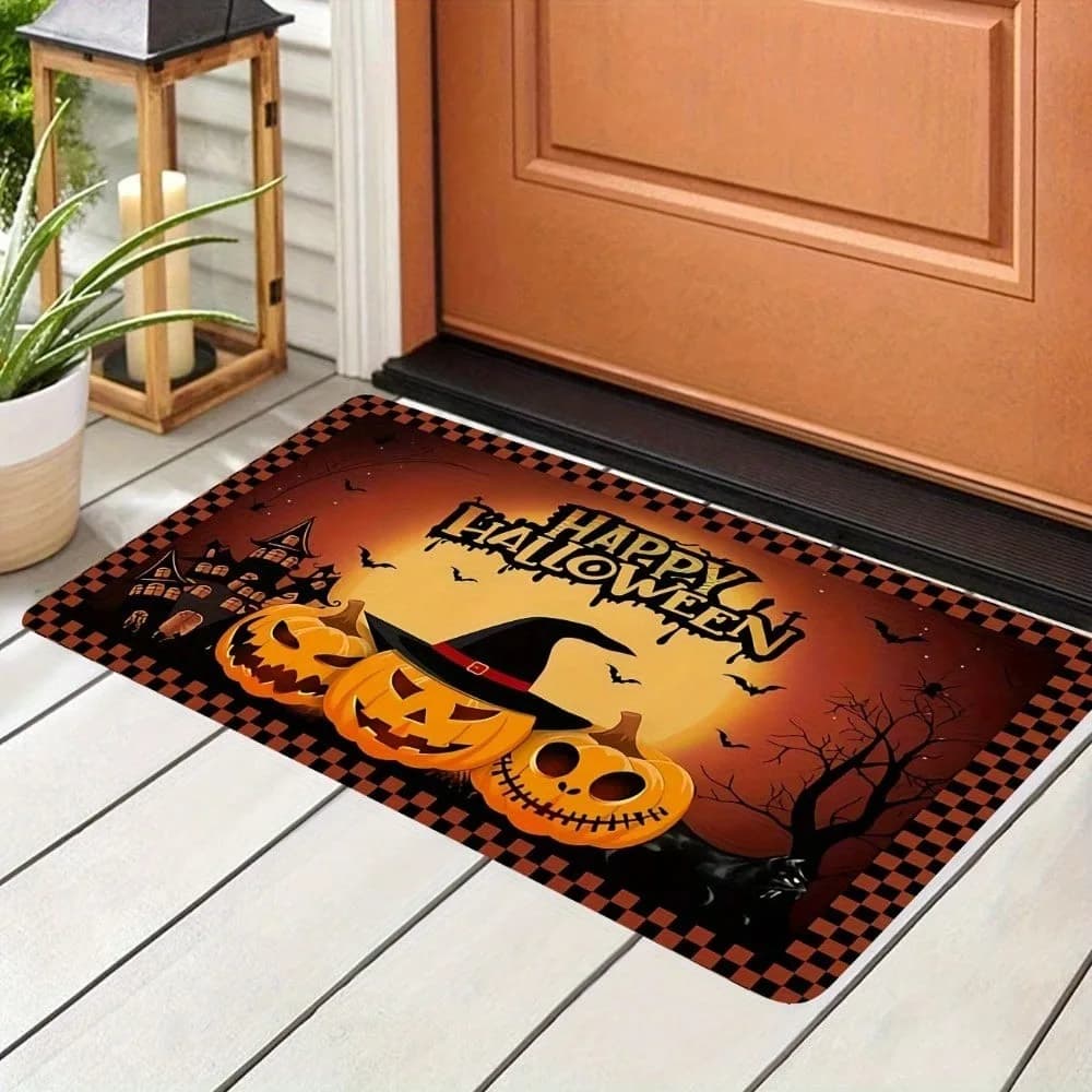 1pc tappetino in gomma testa di zucca casa stregata castello stampa assorbente antiscivolo bagno cucina decorazione di Halloween