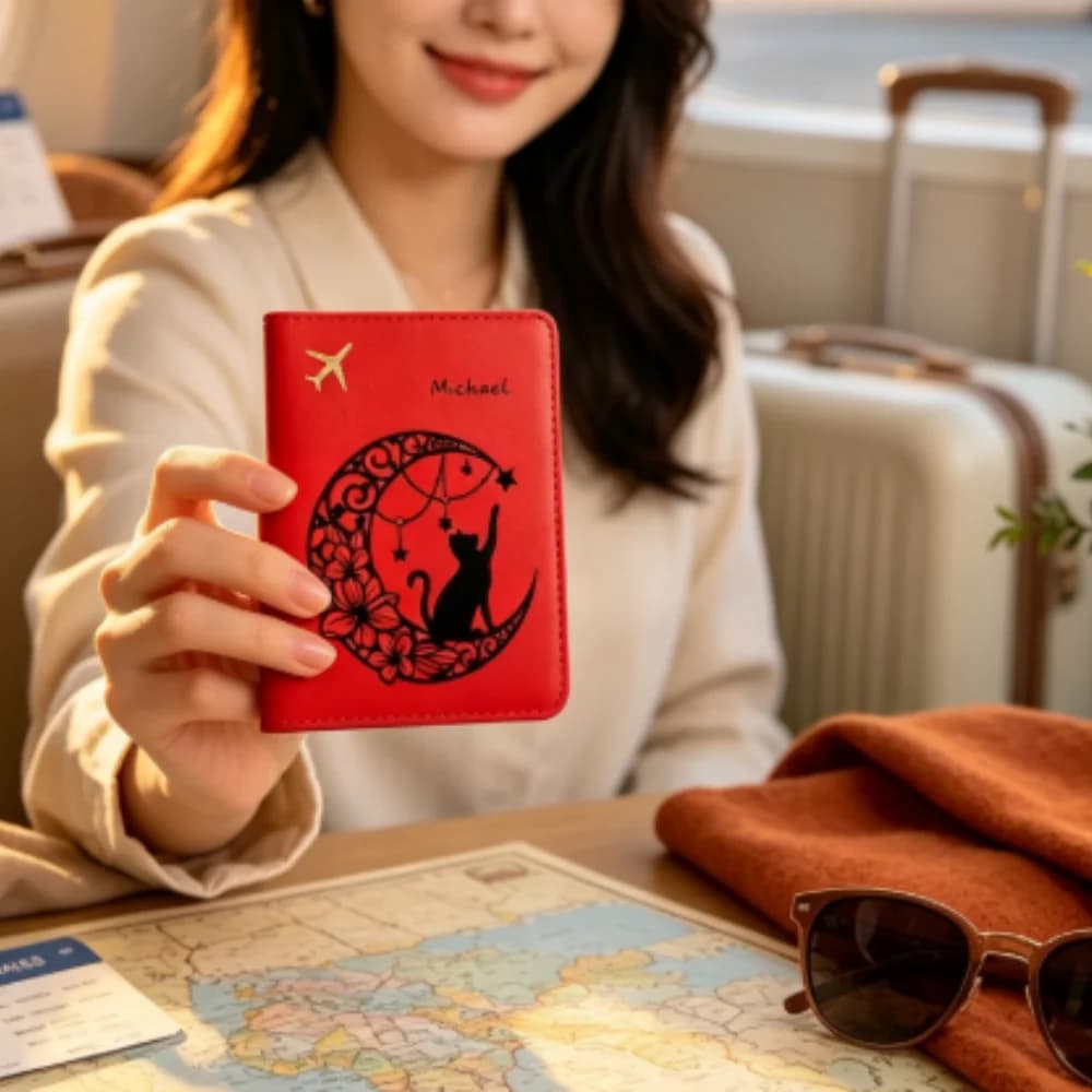 Customized Name Faux Leather Passport Holder, Ultra Thin Travel Wallet For Cards And Tickets, Suitable For Men And Women