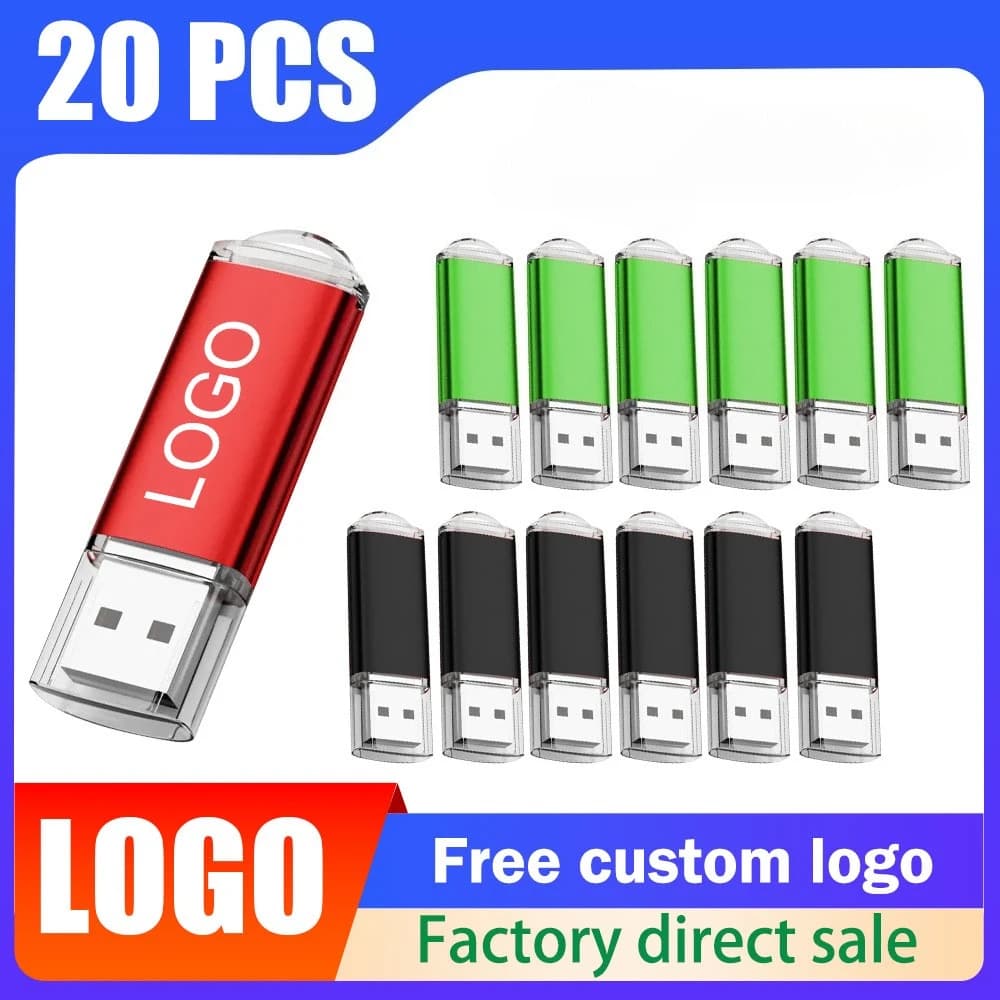 20 pz/lotto USB 2.0 Flash Drive 64GB 32GB Pen Drive Memory Stick Pendrive 4GB 8GB 16GB U Disco Pollice Flash Disco Regalo Laser Libero