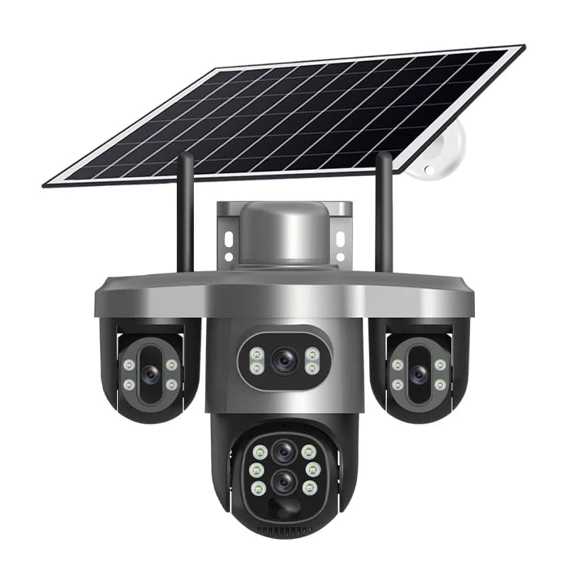 Telecamera di Sicurezza Domestica 8MP Hi-Easy con App, Alimentazione Solare, Quattro Lenti, AOV, 4G WIFI, Visione a Colori, Rilevamento AI Umanoide, Monitor per Bambini
