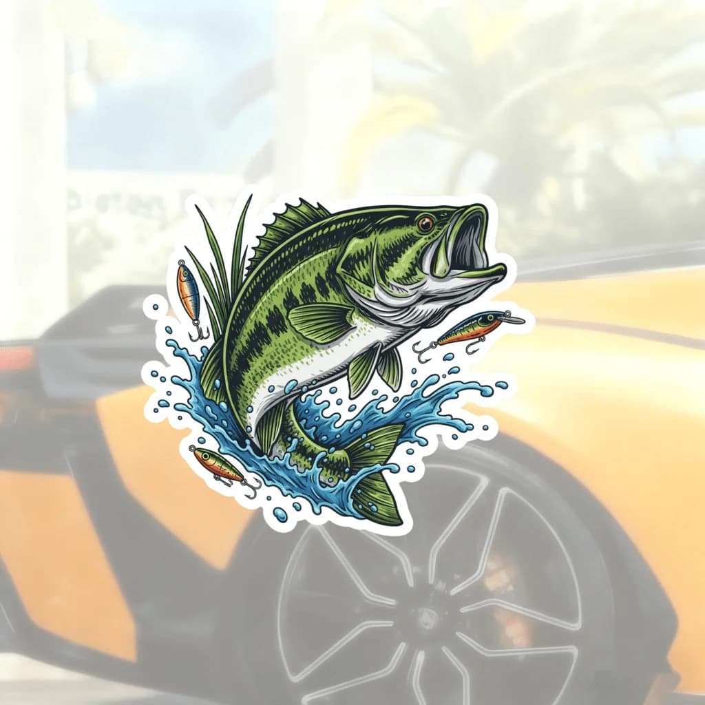 Wall sticker for bass fishing, waterproof sticker with wide mouth bass jumping for car, truck, boat, fishing box and fridge bag